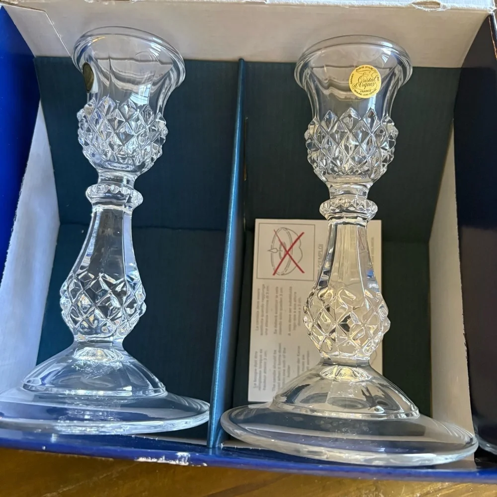 Cristal D'Arques Crystal Candle Holders Maintenon 2 Set France Cut Vintage Clear